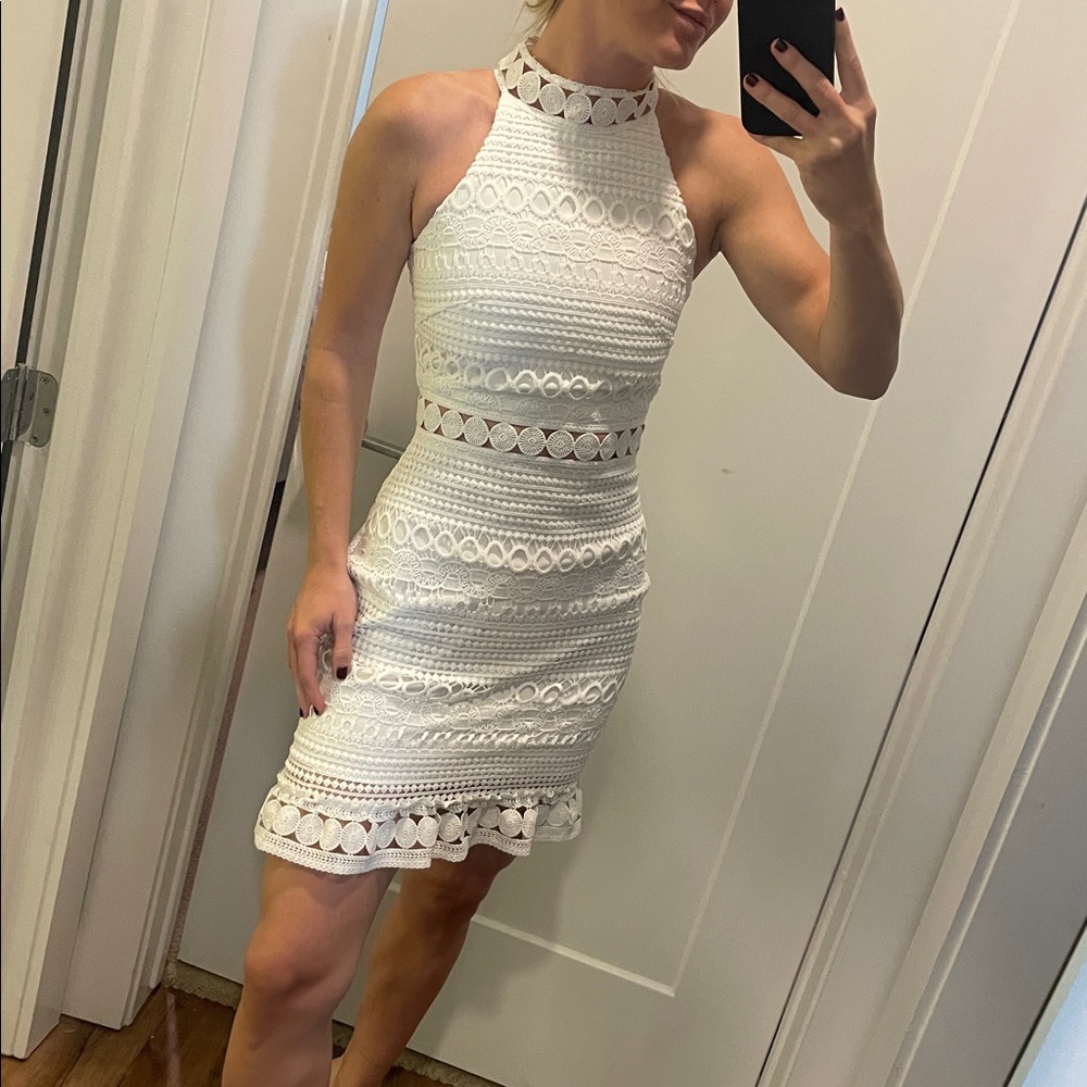 White Crochet Halter Dress Worn Once
